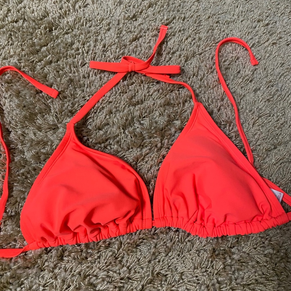 Bright D/DD string bikini orange tie swim top